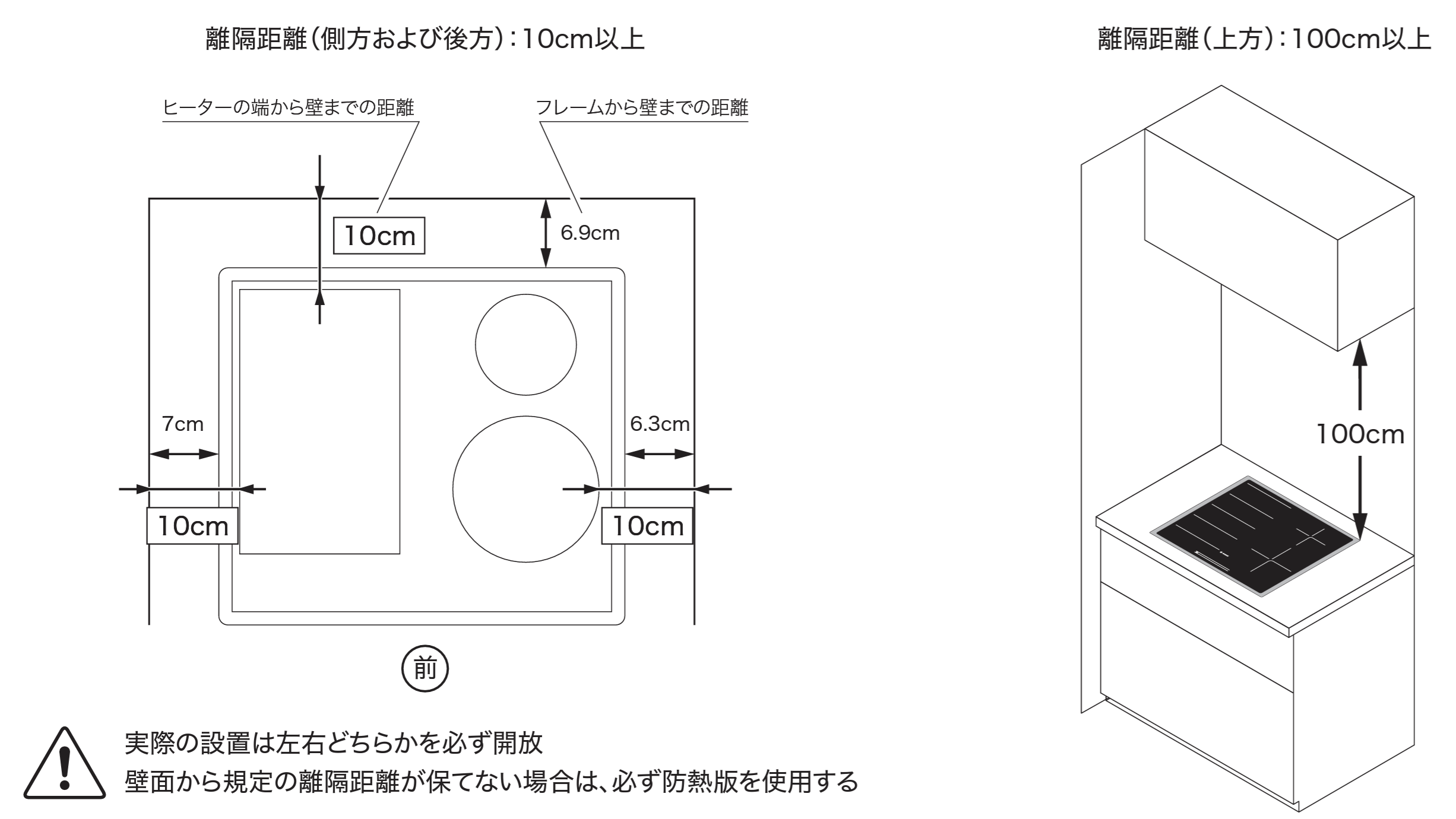 Bosch IH クッキングヒーターの離隔距離 図説